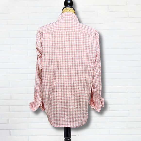 Joseph Abboud Plaid Button-Up Shirt Red White Gingham Contrast Cuff Men’s Size L - Picture 3 of 6